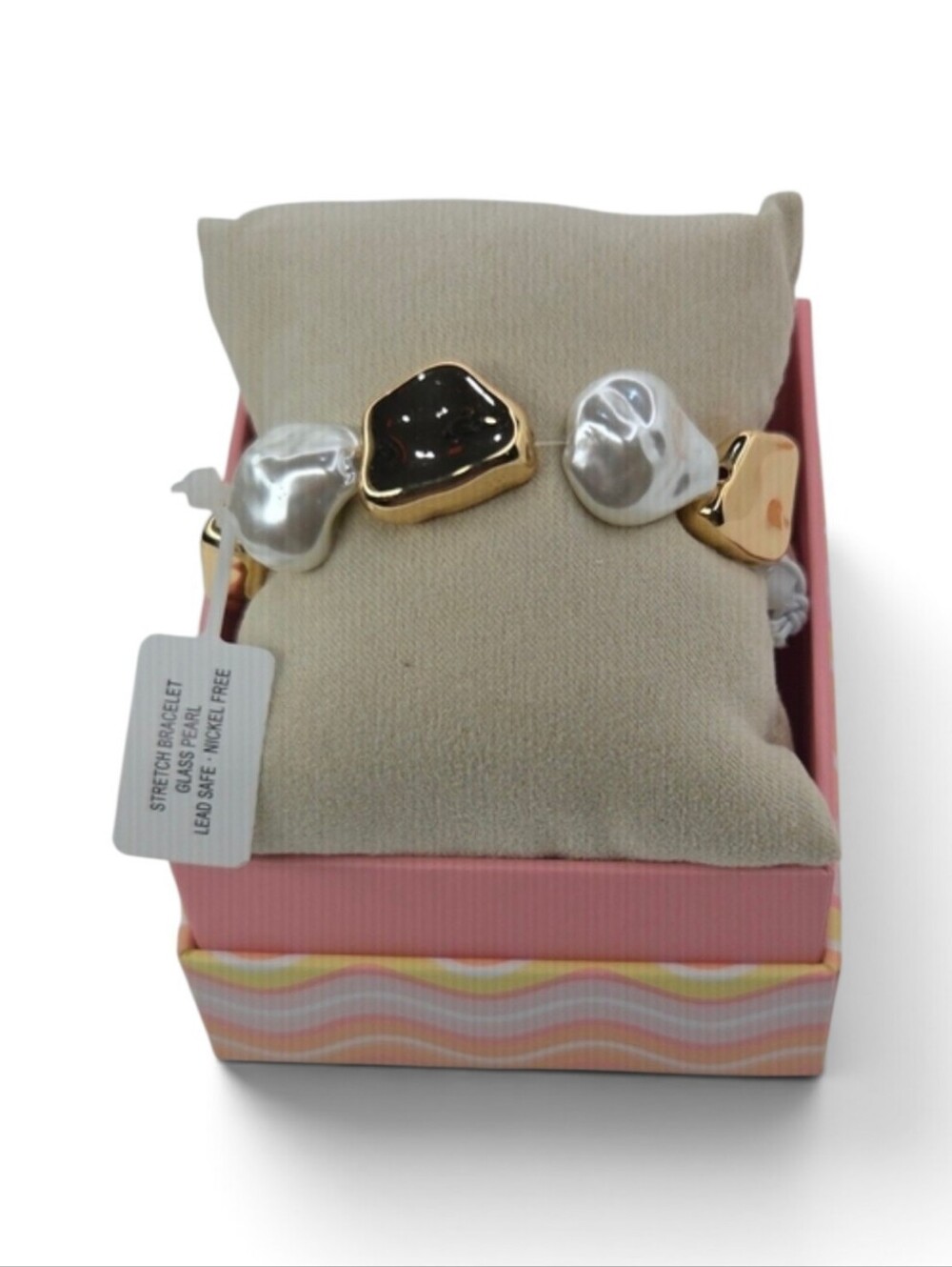 💛▪️Piper K  ▪️Stretch  Gold Glass  Pearl Bracelet